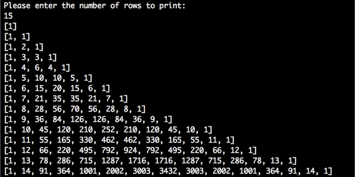 The first 15 rows of Pascal's Triangle